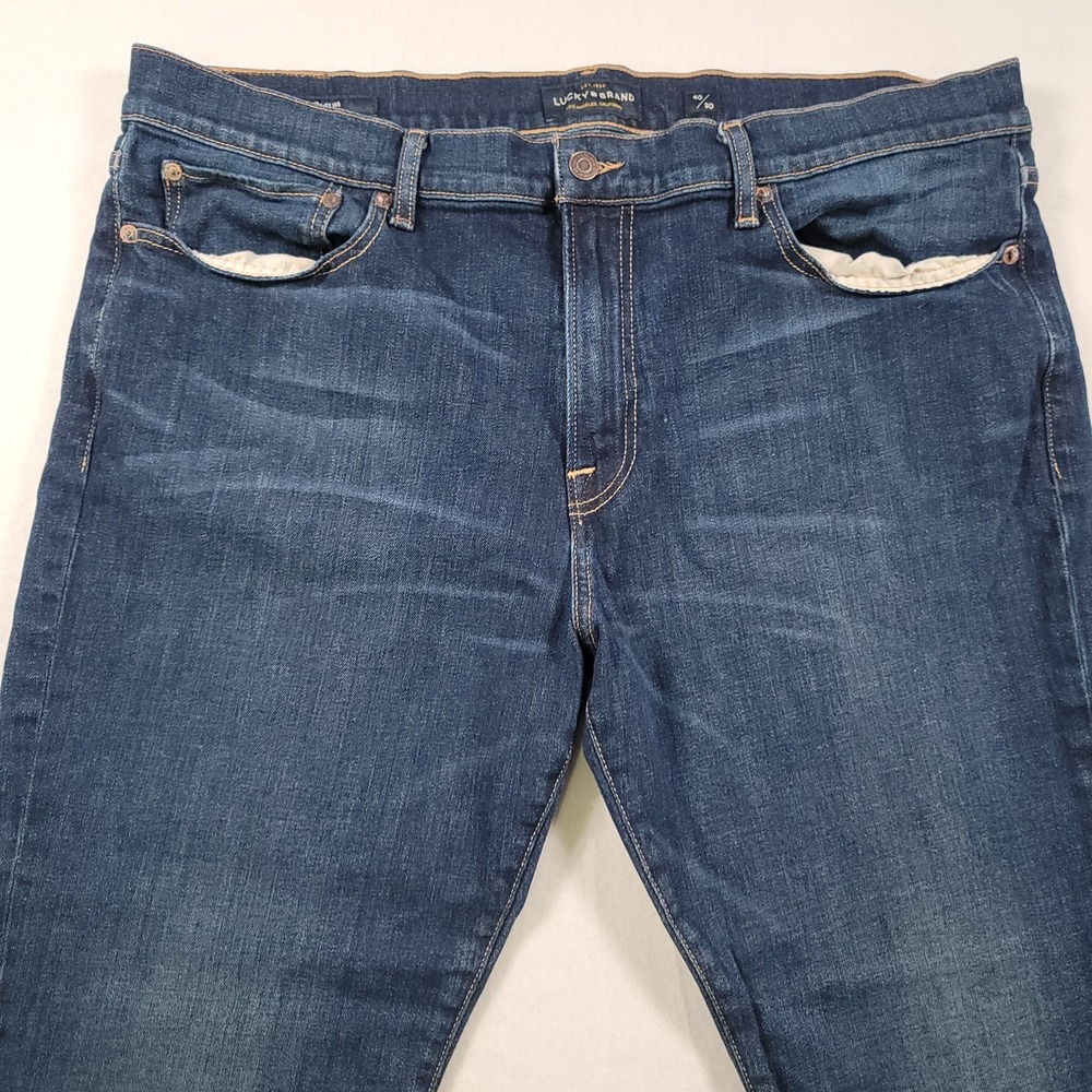 Lucky Brand 121 Heritage Slim Jeans Mens 40x30 Blue Dark Wash Stretch Denim - Picture 3 of 16